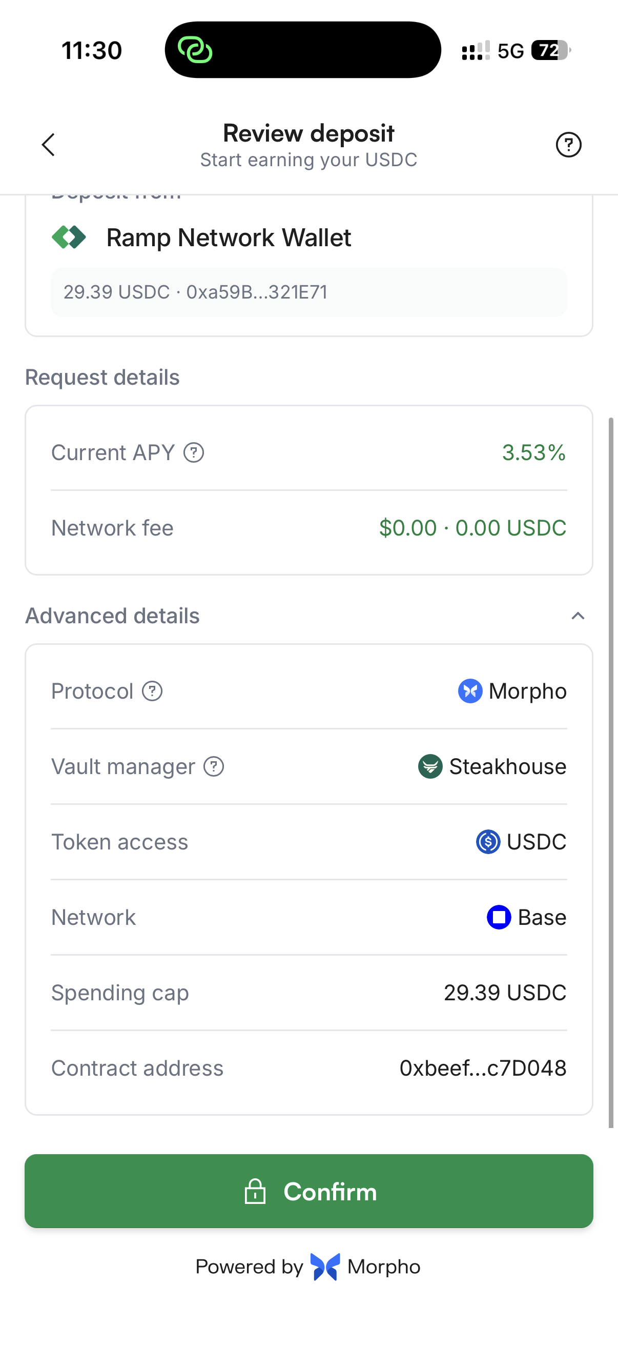 Deposit review: contract address